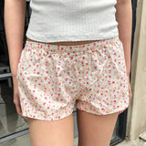 Bomve-Women Retro 90s Aesthetic Shorts Cute Boyshorts Panties Lady Plaid Floral Print Front Button Sleepwear Bottoms Underwear