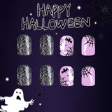 Bomve-Helloween sminken 24pcs Purple Halloween Nail Art Set-Short Square Press-On Nails with Ghost Bat Spider Web Designs Fake Nails for Women and Girls