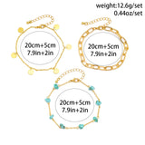 3Pcs/Set Boho Green Natural Stone Thin Chain Anklet for Women Sandals Barefoot Charm Ankle Bracelet Wed Summer Beach Accessories