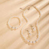 3Pcs/Set Elegant Imitation Pearl Chain Necklace Bracelet for Women Kpop Sweet Piercing Drop Earring Wed Accessories Jewelry Set