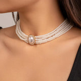 Bomve Elegant Gorgeous Imitation Pearl Chain Necklace for Women 2024 Trend Goth Multilayer Rhinestone Choker Wed Y2K Jewelry