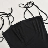 Bomve-Sexy Backless Bow Lace up Sling Dresses for Summer Women's Dress 2024 New Color Block Skinny High Waist Bow Mini Dress Women