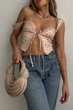 Bomve-Floral Lace Crop Top y2k Patchwork Tie Up Corset Top Mesh Sexy Retro Mini Vest Women Beach Chic Tee Summer 2022 New Cami