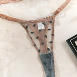 Bomve- Poker Geometric Embroidery Lingerie Set Women Contrast Vintage Bra + Brief Underwear Set Sexy Intimates