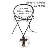 145CM Adjustable Long Rope Chain With Large Cross Jesus Pendant Necklace Vintage Gothic Bowknot Choker Halloween Party Jewelry