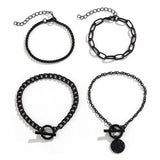 4Pcs/Set Punk Cuban Link Chain Coin Pendant Bracelet Women Vintage OT Buckle Snake Chain Bangles Halloween Couple Hand Jewelry