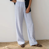 Bomve-Cotton Linen Wide Leg Pants Women Spring Summer 2000s Aesthetic Casual Straight Pants Low Waist Breathable Pockets Long Pants