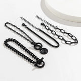 4Pcs/Set Punk Cuban Link Chain Coin Pendant Bracelet Women Vintage OT Buckle Snake Chain Bangles Halloween Couple Hand Jewelry