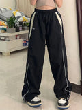 Bomve-Y2k Women Wide Leg Cargo Pants Casual Streetwear Loose Drawstring Trousers Drawstring Sweatpants Female Vintage Baggy Joggers