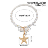 Bomve Boho Punk Big Starfish Conch Pendant Necklace for Women Wed Bride Creative Imitation Pearl Chain Jewelry Accessories