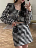 Bomve-Spring Autumn New Skirt Set 2 Piece Sets Women Outfit Long Sleeve Short Coat A-Line Mini Skirts Korean Chic Elegant Fashion Suit