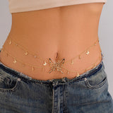 Bomve Boho Sexy Hollow Butterfly Waist Belly Belt Chain for Women Summer Bikini Crystal Tassel Pendant Link Body Jewelry Gift