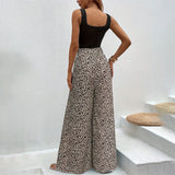 Bomve-Fashion Vintage Leopard Print Wide-leg Pants Women Casual High-waisted Trouser 2024 Spring Summer Office Lady Clothes Streetwear