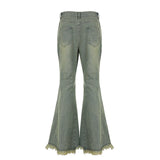 Bomve Fashion Street Women Boot Cut Frayed Jeans Y2K Vintage Denim Flare Pants Grunge Stylish Autumn Slim Fit Trousers