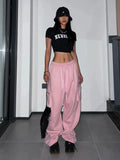 Bomve- Y2K Pink Cargo Pants Women Kpop Style Streetwear Wide Leg Sweatpants Oversized Korean Fashion Hip Hop Jogger Trousers