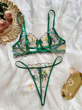 Bomve- 2-Piece Floral Lingerie Set Women Embroidery Boho Bra + Thong Underwear Set Intimates