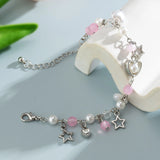 Kpop Sweet Irregular Imitation Pearl Heart Star Pendant Bracelets Women Korean Fashion Adjustable Chain Bangles Couple Jewelry