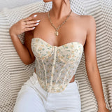 Bomve- Boho Floral Strapless Crop Top Women Summer Sexy Camisole Vintage Sexy Backless Top Party