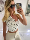 BOMVE Fashion Polka Dot Women Crop Top 2024 Summer Chic Tube Corset Top Female Casual with Flowers Backless Sexy Corset Top