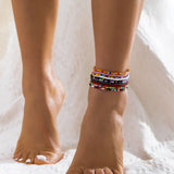 Bomve 10Pcs/Set Boho Handmade Elastic Seed Bead Anklet Bracelets for Women Summer Beach Ankle Foot Jewelry Y2K Accessories