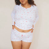 Bomve 2 Piece Lounge Matching Set Cute Floral Print Crop Tops + Shorts Sleepwear Women Pajamas Y2K Fairy Vintage Outfits