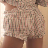 Bomve-Women Summer y2k Aesthetic Plaid Shorts Ruffles Bottoms Pajamas Short Sexy Low Rise Boxers Loungewear Shorts Streetwear Clothes