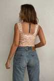 Bomve-Floral Lace Crop Top y2k Patchwork Tie Up Corset Top Mesh Sexy Retro Mini Vest Women Beach Chic Tee Summer 2022 New Cami