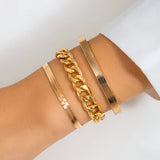 Bomve 3Pcs Punk Cuban Curb Snake Chain Bracelets Set for Women Gold Color Open Cuff Bangles Couple Hand Jewelry Accessories