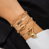 4Pcs/Set Punk Cuban Link Snake Chain Coin Pendant Bracelet for Women on Hand Vintage OT Buckle Charm Bangles Couple Jewelry Gift