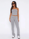 Bomve Solid Crop Tube Top Flare Pants Leisure Suit Women Slim Sleeveless Vest Yoga Pants Set Hottie Casual Streetwear 2024 New