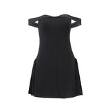 Bomve-Sexy Backless Slash Neck Sling Dresses Summer Women's Dress 2024 New Skinny High Waist Solid A-line Mini Fluffy Dress for Women