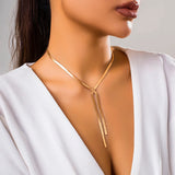 Bomve Creative Simple Flat Blade Snake Chain Necklace for Women Collares Sexy Chest Clavicle Link Fashion Jewelry Accessories