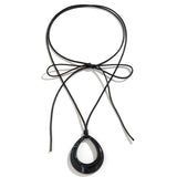 Gothic Geometric Oval Pendant Choker Necklace for Women Elegant Leather Wax Thread Adjustable Bowknot Chain Halloween Jewelry