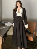 Bomve-New Autumn Solid Skirt Suits Women Elegant Long Sleeve Short Coat Chic Midi Skirts 2 Pieces Set Female Fashion Party Outfits