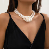 Multilayer White Imitation Pearl Chain Necklace Women Korean Fashion Knotted Link Choker Aesthetic Y2K Jewelry Wed Accessories