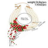 Bomve Multilayer Vintage Red Blood Pattern Imitation Pearl Tassel Pendant Necklace Women Goth Crystal Bead Chain Y2K Jewelry