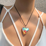 6 Colors Goth Leather Braid Wax Cord Colorful Love Heart Pendant Necklace Women Wed Bridal Sexy Chain Y2K Jewelry Accessories