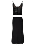 Bomve-Women Summer Two Piece Outfit Skirt Sets Lace Trim Spaghetti Strap Tanks Tops+Low Waist Skirts Aesthetic 2000s Gothic Outfits