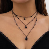 3Pcs Creative Goth Black Water Drop Crystal Chest Chain Necklace for Women Collares Vintage Sexy Link Y2K Jewelry Accessories