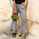 Bomve Women Ruffle Gingham Pants Cute Plaid Wide Leg Lounge Pants Casual Checkered Pajama Bottoms Ruffle Hem Trousers