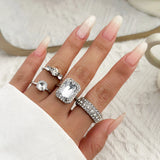 Bomve Luxury Retro Bling Rhinestone Square Ring for Women Pave Setting CZ Wedding Aesthetic Jewelry Engagement Accessories