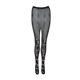 Bomve Y2K Bow Hollowed Out Pantyhose Tights Lolita Sheer Mesh Women Patchwork Contrast Lace Body Stockings Sweet Partywear