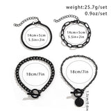 4Pcs/Set Punk Cuban Link Chain Coin Pendant Bracelet Women Vintage OT Buckle Snake Chain Bangles Halloween Couple Hand Jewelry