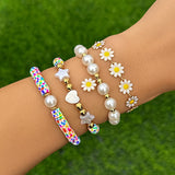 4Pcs/Set Korean Fashion Polymer Clay Sunflower Pendant Bracelet for Women Trendy Colorful Star Chain Bangles Couple Hand Jewelry