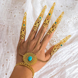 High Quality Dubai Connecting Finger Ring Bracelet for Women Belly Dancer Harness Open Bangles Cosplay Halloween Hand Jewelry