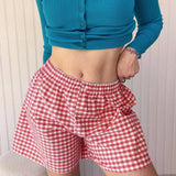 Bomve-Women's Vintage y2k Aesthetic Plaid Shorts Cute Gingham Pajama Boxer Shorts Elastic Waist Loungewear Bottoms Shorts Sleepwear