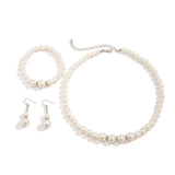 3Pcs/Set Elegant Imitation Pearl Chain Necklace Bracelet for Women Kpop Sweet Piercing Drop Earring Wed Accessories Jewelry Set