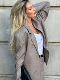 Bomve Oversized Blazer Suits For Women Loose Slit High Waist Skirts Femme New Street Casual Blazers 2 Piece Sets Womens Outfits