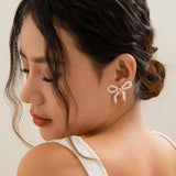 2Pairs/Set Elegant Imitation Pearl Bow Bowknot Stud Earrings for Women Wed Bridal Korean Fashion Piercing Earrings Jewelry Gift