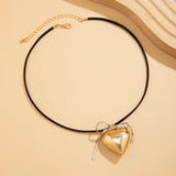 Bomve Simple Elegant Bow Love Heart Pendant Choker Necklace for Women 2024 Trend Wed Bridal Kpop Bowknot Chain Jewelry Gift